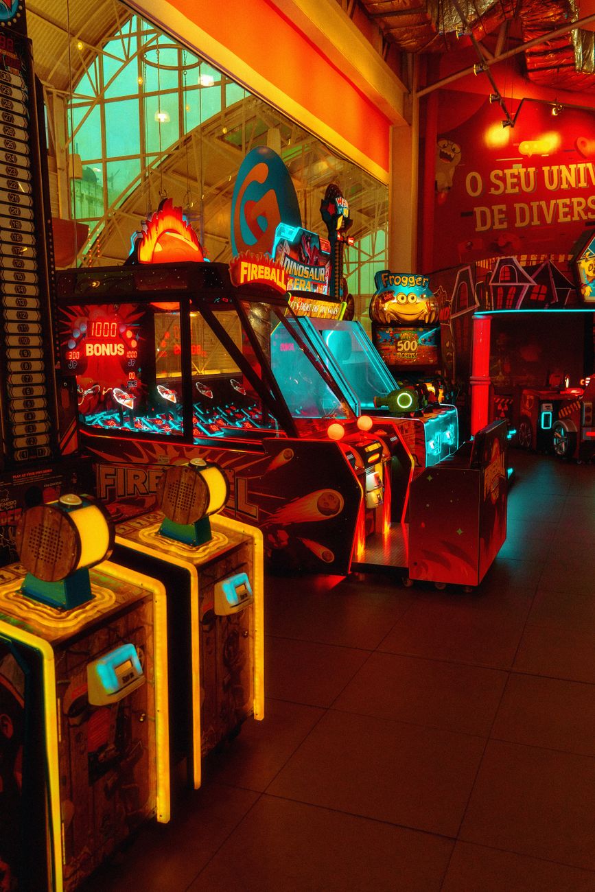 Auckland gaming arcade with vibrant neon lights